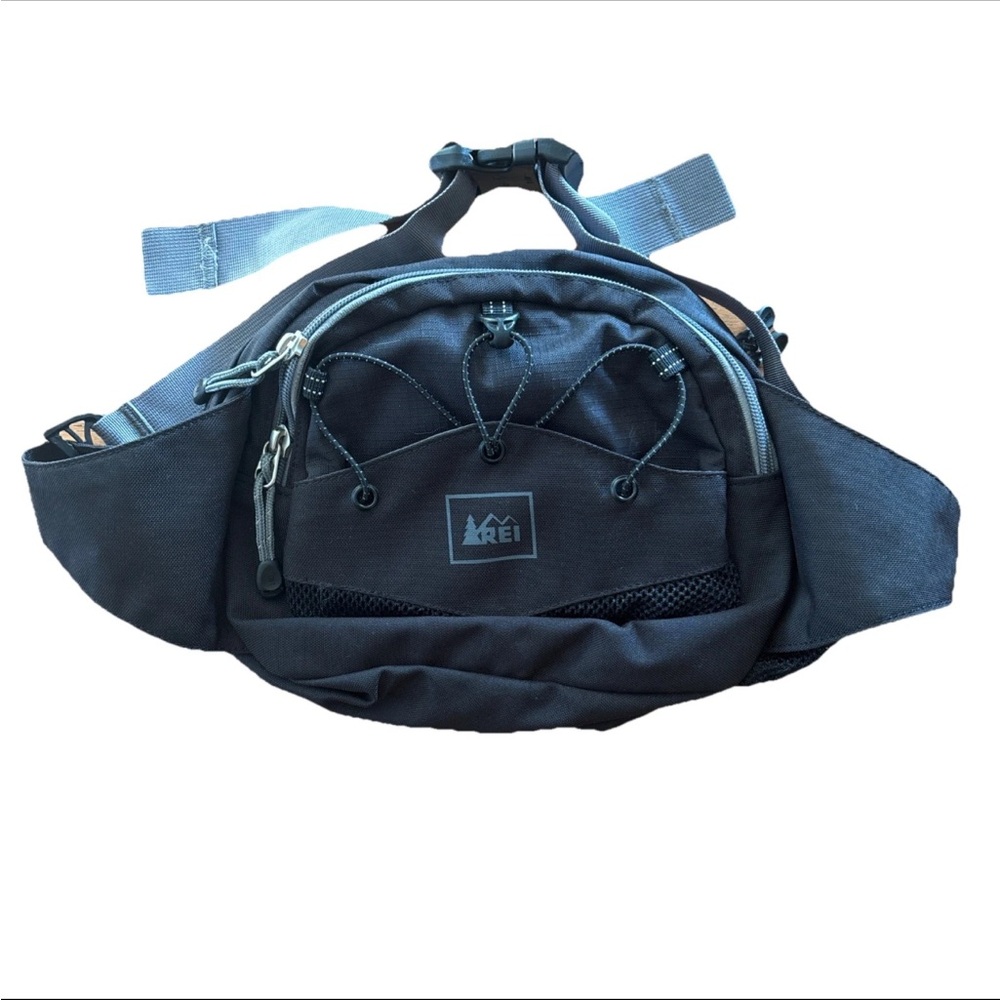 REI Black Waist Fanny Pack Ripstop Hiking Adjustable Strap Water Bottle Holder